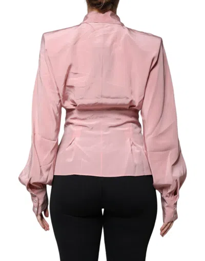 Dolce & Gabbana Pink Cotton Long Sleeves Collared Blouse Top In Pink
