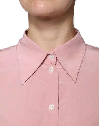Dolce & Gabbana Pink Cotton Long Sleeves Collared Blouse Top In Pink