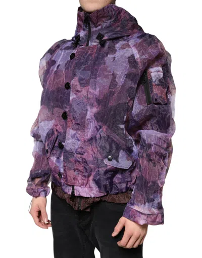 Dolce & Gabbana Purple Camouflage Hooded Men Blouson Jacket In Purple