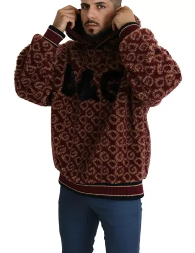 Dolce & Gabbana Red Beige Wool Oversize Hooded Pullover Men's Sweater In Red