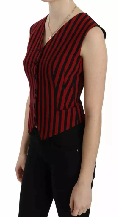 Dolce & Gabbana Red Black Stripe Vest Waistcoat Blouse Women's Top In Black And Red