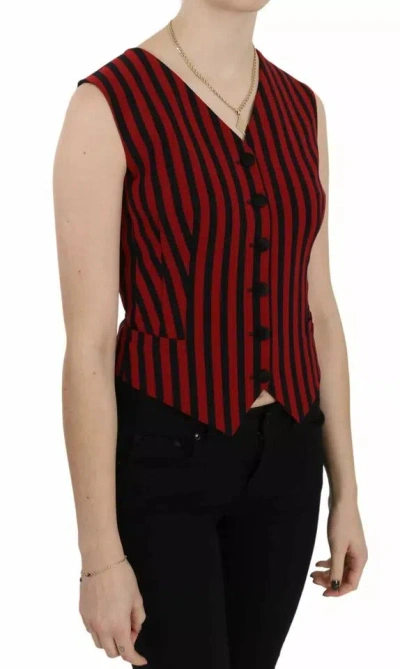 Dolce & Gabbana Red Black Stripe Vest Waistcoat Blouse Women's Top In Black And Red
