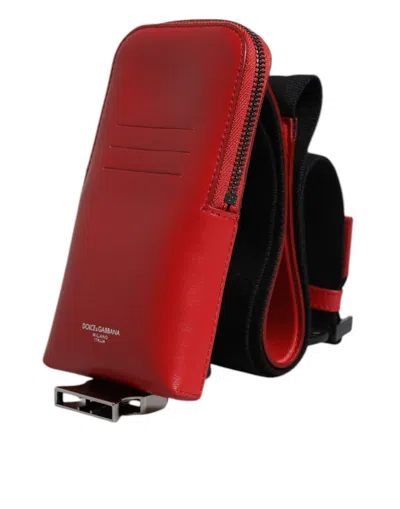 Dolce & Gabbana Red Leather Logo Zip Around Card Holder Wide Strap Wallet Men's (copy) In Red