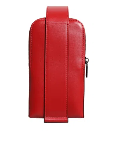 Dolce & Gabbana Red Leather Logo Zip Around Card Holder Wide Strap Wallet Men's (copy) In Red