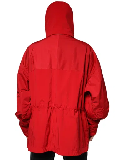 Dolce & Gabbana Red Nylon Hooded Men Full Zip Parka Jacket In Red