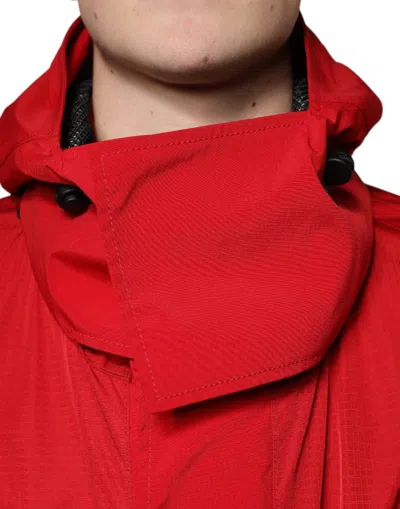 Dolce & Gabbana Red Nylon Hooded Men Full Zip Parka Jacket In Red