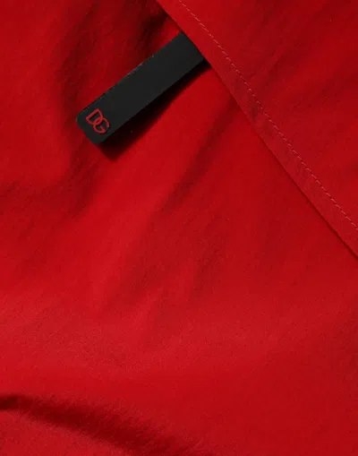 Dolce & Gabbana Red Nylon Hooded Men Full Zip Parka Jacket In Red
