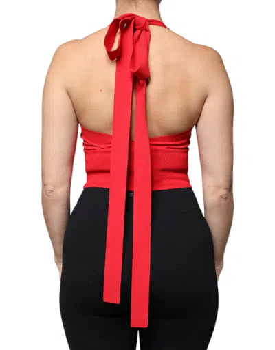 Dolce & Gabbana Red Viscose Sleeveless Halter Cropped Tank Top In Red
