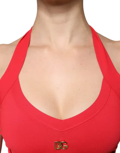 Dolce & Gabbana Red Viscose Sleeveless Halter Cropped Tank Top In Red