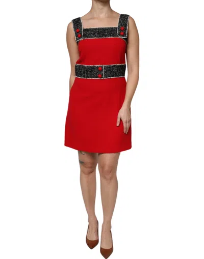 Dolce & Gabbana Red Wool Sleeveless A-line Flared Mini Dress In Black And Red