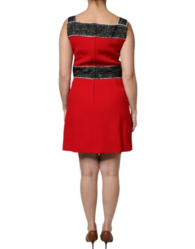 Dolce & Gabbana Red Wool Sleeveless A-line Flared Mini Dress In Black And Red