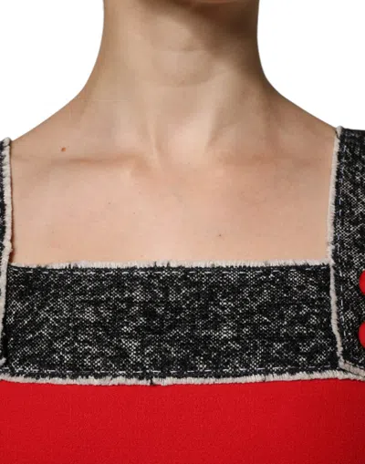 Dolce & Gabbana Red Wool Sleeveless A-line Flared Mini Dress In Black And Red