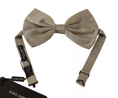 Dolce & Gabbana Silver Gray Silk Adjustable Neck Bow Men's Tie In Gray