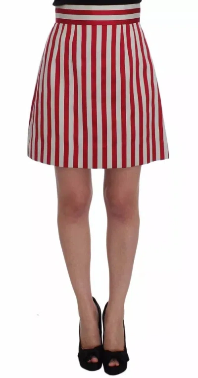 Dolce & Gabbana Silver Red Striped Above Knees Skirt In Red