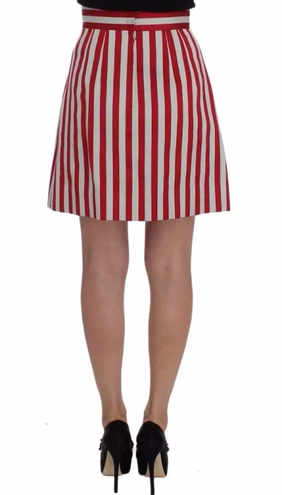 Dolce & Gabbana Silver Red Striped Above Knees Skirt In Red