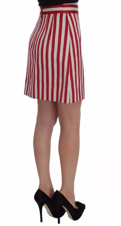 Dolce & Gabbana Silver Red Striped Above Knees Skirt In Red