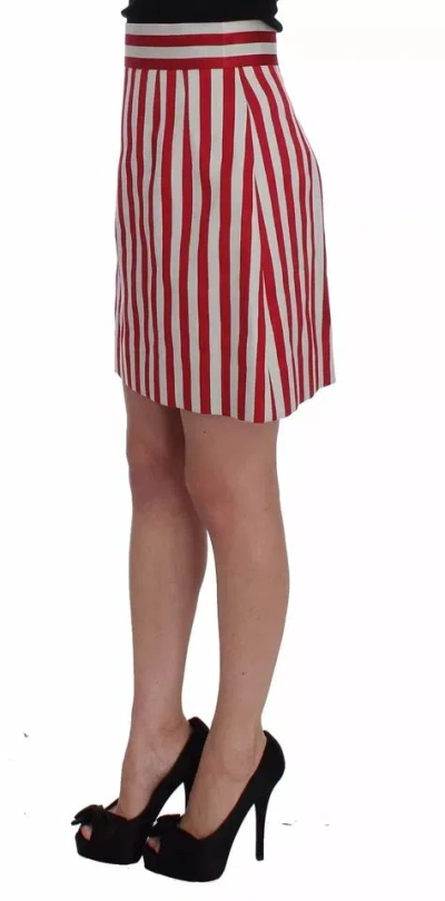Dolce & Gabbana Silver Red Striped Above Knees Skirt In Red
