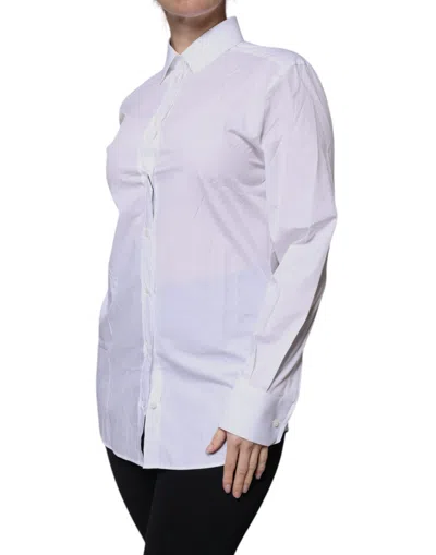 Dolce & Gabbana White Cotton Collared Long Sleeves Formal Top In White