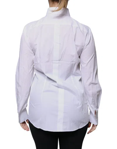 Dolce & Gabbana White Cotton Collared Long Sleeves Formal Top In White