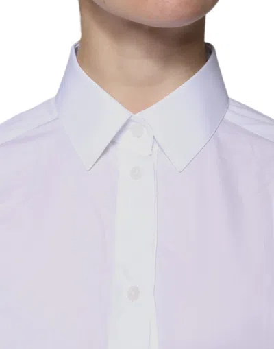 Dolce & Gabbana White Cotton Collared Long Sleeves Formal Top In White