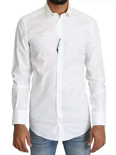 Pre-owned Dolce & Gabbana White Cotton Formal Dress Top Gold Men's Shirt ()