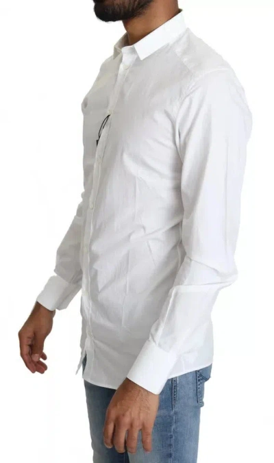 Pre-owned Dolce & Gabbana White Cotton Formal Dress Top Gold Men's Shirt ()