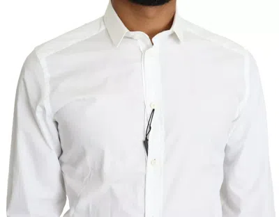 Pre-owned Dolce & Gabbana White Cotton Formal Dress Top Gold Men's Shirt ()
