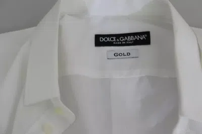 Pre-owned Dolce & Gabbana White Cotton Formal Dress Top Gold Men's Shirt ()
