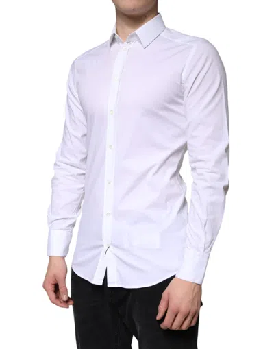 Pre-owned Dolce & Gabbana White Cotton Formal Men Gold Dress Men's Shirt ()