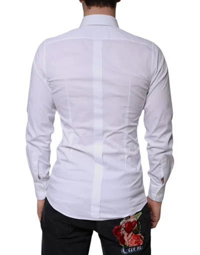 Pre-owned Dolce & Gabbana White Cotton Formal Men Gold Dress Men's Shirt ()