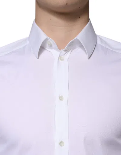 Pre-owned Dolce & Gabbana White Cotton Formal Men Gold Dress Men's Shirt ()