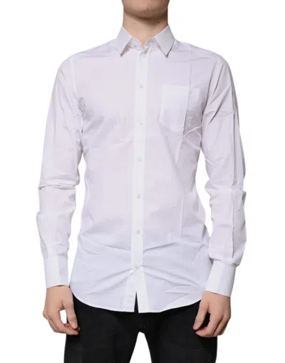 Dolce & Gabbana White Gold Cotton Long Sleeves Men Formal Shirt In White