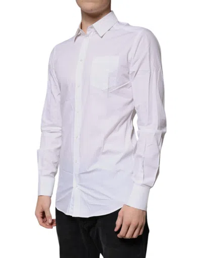 Dolce & Gabbana White Gold Cotton Long Sleeves Men Formal Shirt In White