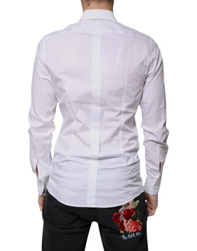 Dolce & Gabbana White Gold Cotton Long Sleeves Men Formal Shirt In White