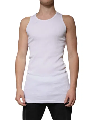 Dolce & Gabbana White Cotton Sleeveless Round Neck Tank T-shirt In White