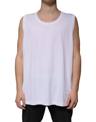 Dolce & Gabbana White Cotton Sleeveless Round Neck Tank T-shirt In White