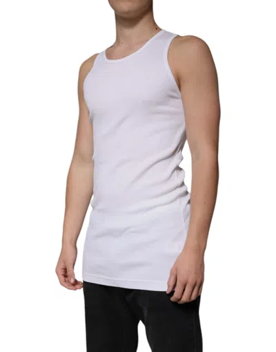 Dolce & Gabbana White Cotton Sleeveless Round Neck Tank T-shirt In White