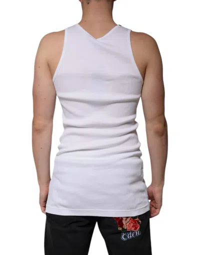 Dolce & Gabbana White Cotton Sleeveless Round Neck Tank T-shirt In White