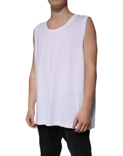 Dolce & Gabbana White Cotton Sleeveless Round Neck Tank T-shirt In White