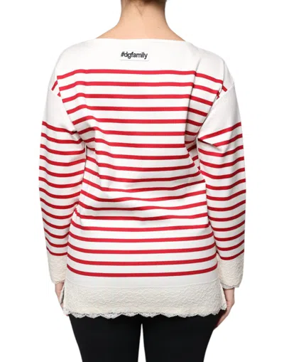 Dolce & Gabbana White Red Stripes Cotton Long Sleeves Top In White And Red