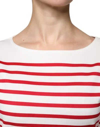Dolce & Gabbana White Red Stripes Cotton Long Sleeves Top In White And Red