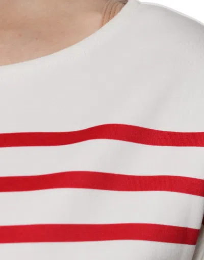 Dolce & Gabbana White Red Stripes Cotton Long Sleeves Top In White And Red