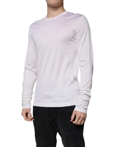 Dolce & Gabbana White Silk Crew Neck Men Pullover Sweater In White