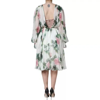 Dolce & Gabbana White Silk Floral Print Long Maxi Dress In White