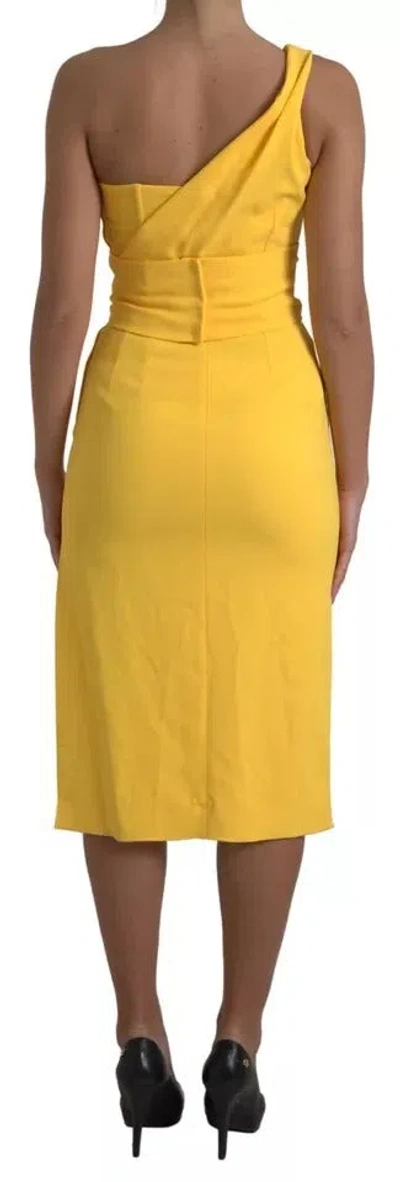Dolce & Gabbana Yellow One Shoulder Side Slit Midi Dress In Yellow