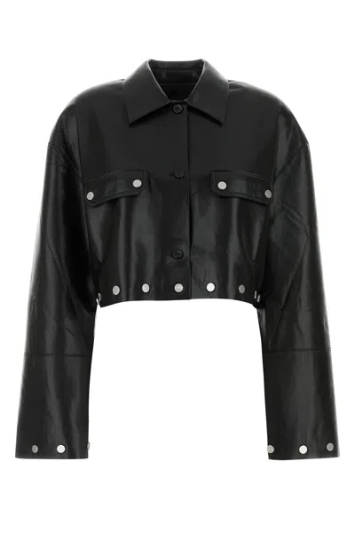 Nanushka Camicia Kassie In Similpelle Nera Donna