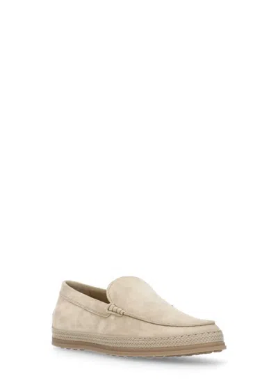 Tod's Suede Round Toe Slippers With Rubber Sole In Beige