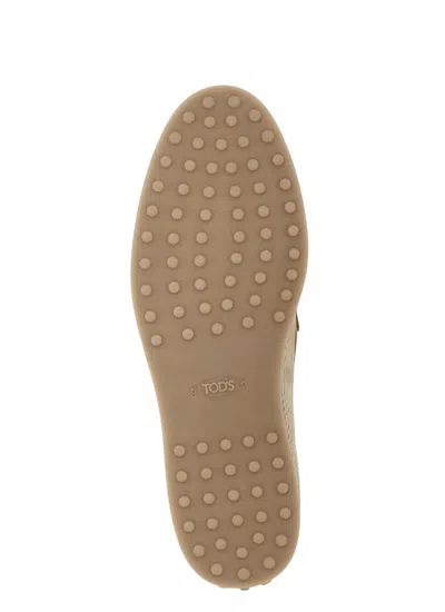Tod's Suede Round Toe Slippers With Rubber Sole In Beige