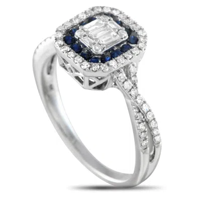 Lb Exclusive 14k White Gold 0.50ct Diamond And Sapphire Ring Rn32522 In White