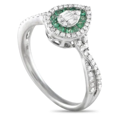 Lb Exclusive 14k White Gold 0.40ct Diamond And Emerald Ring Rn32574-w In White